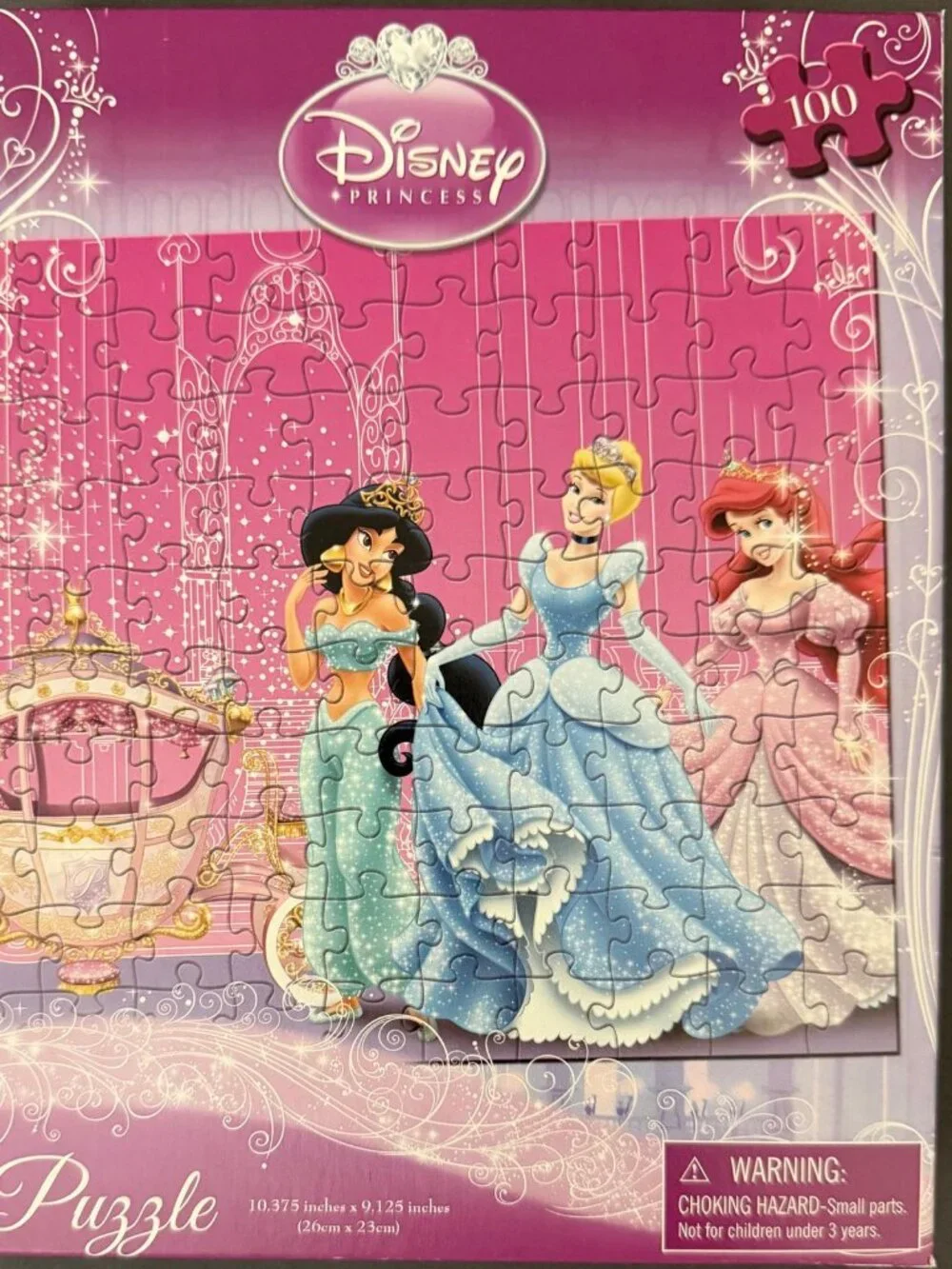 Disney Princess 100-Piece Jigsaw Puzzle – Cinderella, Jasmine & Ariel – NEW